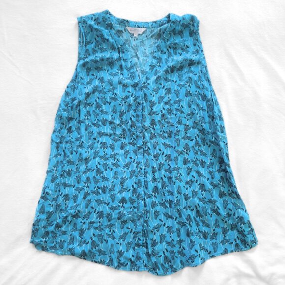 Northern Reflections Blue Floral Button-Up Sleeveless Blouse [XL] - Picture 2 of 7